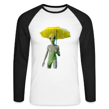 Alien with umbrella - Unisex Long Sleeve Baseball T-Shirt - white/black - Front - Nik (191cm)