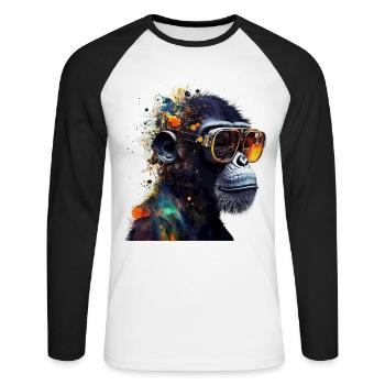 Fun Animals Monkey Zoo Animal Motif Primate - Unisex Long Sleeve Baseball T-Shirt - white/black - Front - Nik (191cm)