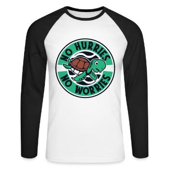 No Hurries No Worries Landschildkröte Schildkröte - Unisex Baseballshirt langarm - Weiß/Schwarz - Vorne - Nik (191cm)