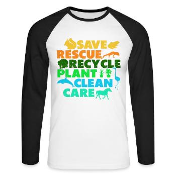 Save Save Recycle Plants Clean Care - T-shirt baseball manches longues Homme - blanc/noir - Devant - Nik (191cm)