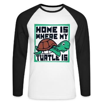 La maison est l’endroit où ma tortue est la tortue - T-shirt baseball manches longues Homme - blanc/noir - Devant - Nik (191cm)
