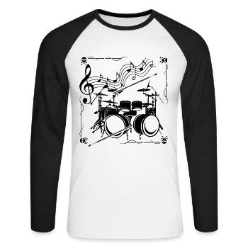 Batterie Notes de musique Batterie Batteur Musicien Tambour - T-shirt baseball manches longues Homme - blanc/noir - Devant - Nik (191cm)