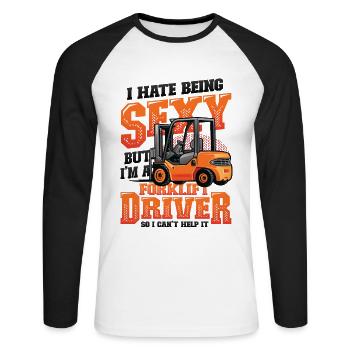 Sexy Gabelstaplerfahrer, Lagerlogistik - Unisex Baseballshirt langarm - Weiß/Schwarz - Vorne - Nik (191cm)