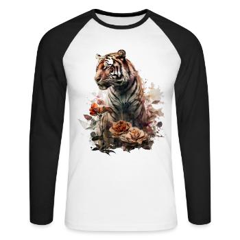 Tiger Gift Zoo Animal Lovers Motif Tête - T-shirt baseball manches longues Homme - blanc/noir - Devant - Nik (191cm)