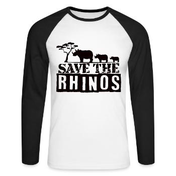 Rhino Rhino Safari Zoo Wilderness Wildlife - Unisex Long Sleeve Baseball T-Shirt - white/black - Front - Nik (191cm)