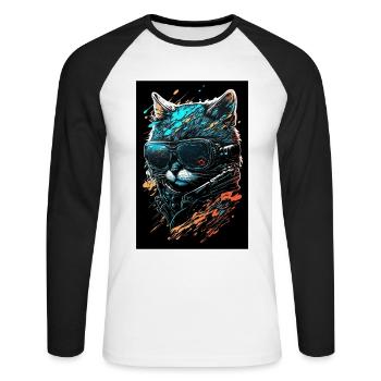 Coole Punk Katze - Unisex Baseballshirt langarm - Weiß/Schwarz - Vorne - Nik (191cm)