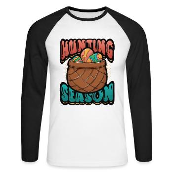 Ostereiersuche, Saison, Ostereierjagd - Unisex Baseballshirt langarm - Weiß/Schwarz - Vorne - Nik (191cm)