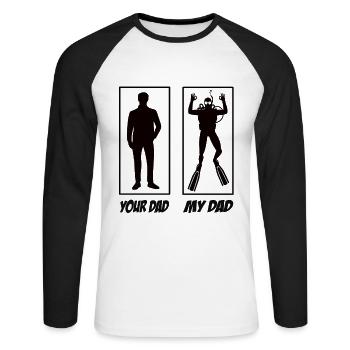 Mon père ton père plongeur papa - T-shirt baseball manches longues Homme - blanc/noir - Devant - Nik (191cm)