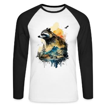 Waschbär Tiermotiv Waldtiere Wildtiere Lustig - Unisex Baseballshirt langarm - Weiß/Schwarz - Vorne - Nik (191cm)