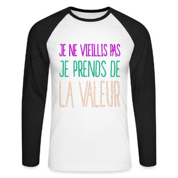 Célébrer l'âge et la sagesse femmes, filles - T-shirt baseball manches longues Homme - blanc/noir - Devant - Nik (191cm)