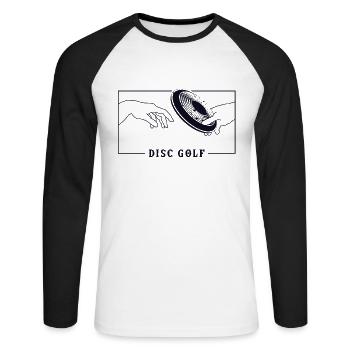 Michelangelo Creation of Adam Disc Golf Disc - Unisex Long Sleeve Baseball T-Shirt - white/black - Front - Nik (191cm)