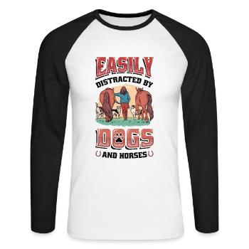 Facilement distrait par les chiens et les chevaux - T-shirt baseball manches longues Homme - blanc/noir - Devant - Nik (191cm)