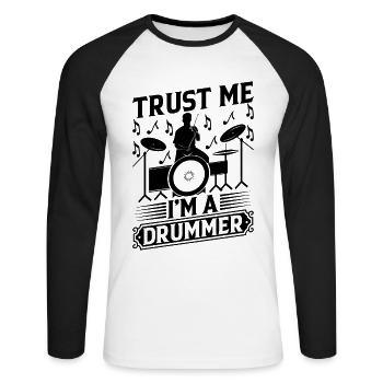 Croyez-moi, je suis un batteur Drum Set Player Drummer - T-shirt baseball manches longues Homme - blanc/noir - Devant - Nik (191cm)