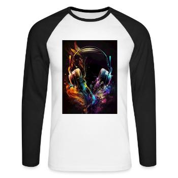 Bunte Kopfhörer - Unisex Baseballshirt langarm - Weiß/Schwarz - Vorne - Nik (191cm)