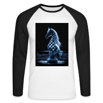 Chevalier d’échecs au clair de lune - T-shirt baseball manches longues Homme - blanc/noir - Devant - Nik (191cm)