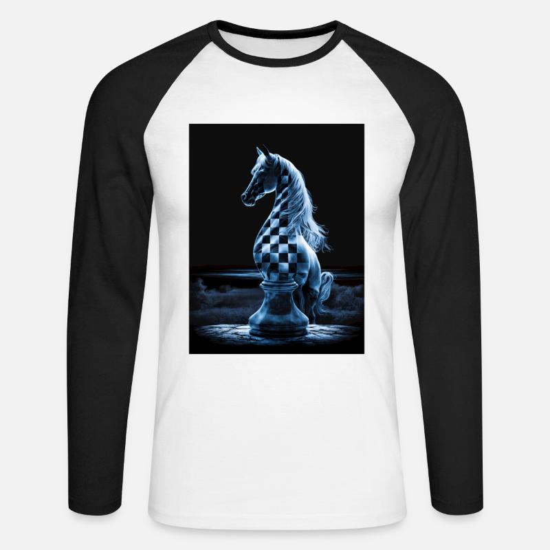 Schachritter im Mondschein - Unisex Baseballshirt langarm - Weiß/Schwarz