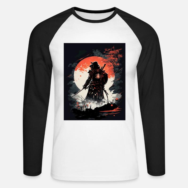 Japanischer Samurai-Krieger - Unisex Baseballshirt langarm - Weiß/Schwarz