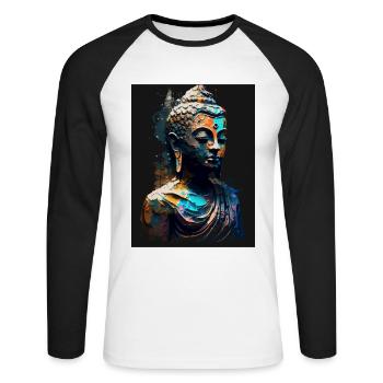 Abstract Buddha Statue - Unisex Long Sleeve Baseball T-Shirt - white/black - Front - Nik (191cm)