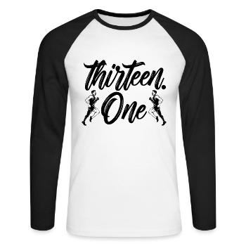 Thirteen One Half Marathon Athletic Marathoner - Unisex Long Sleeve Baseball T-Shirt - white/black - Front - Nik (191cm)