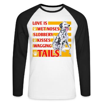 Love is wet noses slobbery kisses wagging tails - Unisex Long Sleeve Baseball T-Shirt - white/black - Front - Nik (191cm)