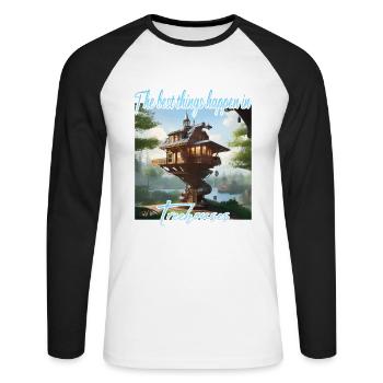 Cabane dans les arbres - Les meilleures choses arrivent - T-shirt baseball manches longues Homme - blanc/noir - Devant - Nik (191cm)