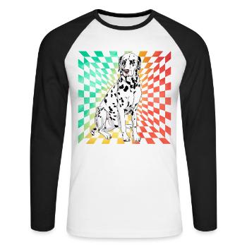 Dalmatiner Retro - Unisex Baseballshirt langarm - Weiß/Schwarz - Vorne - Nik (191cm)