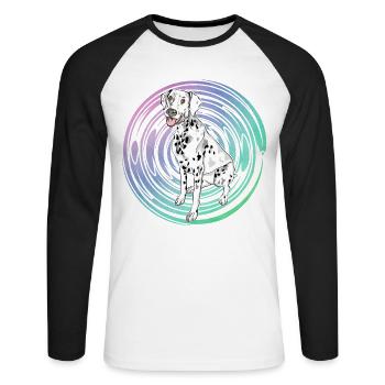 Dalmatiner Retro - Unisex Baseballshirt langarm - Weiß/Schwarz - Vorne - Nik (191cm)