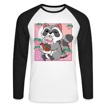 Kawaii Waschbär Erdbeermilch - Unisex Baseballshirt langarm - Weiß/Schwarz - Vorne - Nik (191cm)