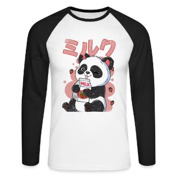 Kawaii Panda Strawberry Milk - Unisex Long Sleeve Baseball T-Shirt - white/black - Front - Nik (191cm)