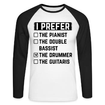 Je préfère le batteur batteur batteur batteur musicien - T-shirt baseball manches longues Homme - blanc/noir - Devant - Nik (191cm)