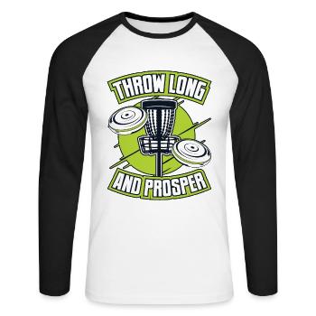 Throw Long And Prosper Basket Disc Disc Golfer - Unisex Long Sleeve Baseball T-Shirt - white/black - Front - Nik (191cm)