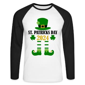 Accessoires de la Saint-Patrick Irlande Shamrock Décoration - T-shirt baseball manches longues Homme - blanc/noir - Devant - Nik (191cm)