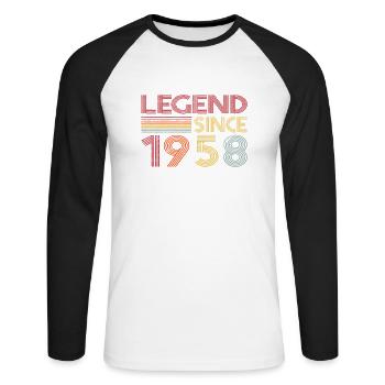 1958 Birthday Legend since Retro Vintage - Unisex Long Sleeve Baseball T-Shirt - white/black - Front - Nik (191cm)