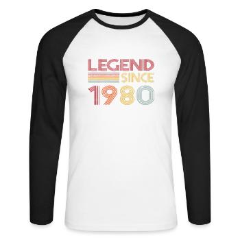 1980 Geburtstag Legend since Retro Vintage - Unisex Baseballshirt langarm - Weiß/Schwarz - Vorne - Nik (191cm)
