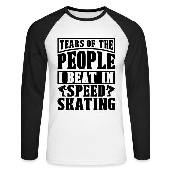 Larmes des gens que j’ai battus patineur de vitesse - T-shirt baseball manches longues Homme - blanc/noir - Devant - Nik (191cm)