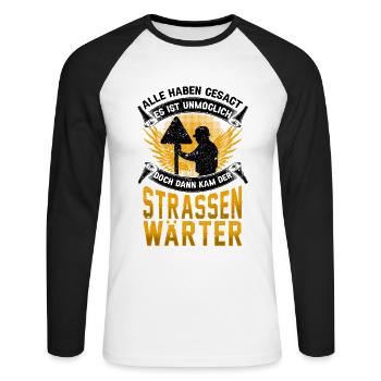 Straßenwärter unmöglich Straßenbauer - Unisex Baseballshirt langarm - Weiß/Schwarz - Vorne - Nik (191cm)