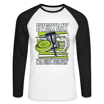 Everyday I'm Disc Golfing Frisbee Golf Basket - Unisex Long Sleeve Baseball T-Shirt - white/black - Front - Nik (191cm)
