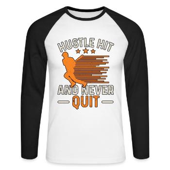 Hustle Hit And Never Quit Baseball - Unisex Long Sleeve Baseball T-Shirt - white/black - Front - Nik (191cm)