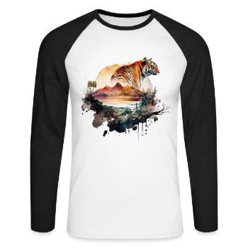 Tiger Kunst Geschenk Geburtstagsgeschenk Tiere - Unisex Baseballshirt langarm - Weiß/Schwarz - Vorne - Nik (191cm)
