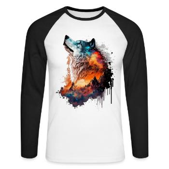 Wolf Forest Animals Mountains Colorful Wolves Animal Motif Animal - Unisex Long Sleeve Baseball T-Shirt - white/black - Front - Nik (191cm)