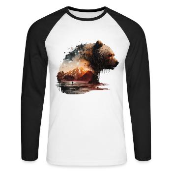 Bear Bear Bear Motif Bear Motif Animal Art Gift - Unisex Long Sleeve Baseball T-Shirt - white/black - Front - Nik (191cm)