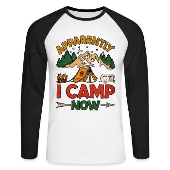 Apparently I Camp Now Camping - Unisex Long Sleeve Baseball T-Shirt - white/black - Front - Nik (191cm)