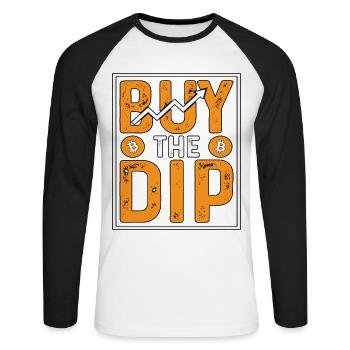 Buy The Dip Crypto - Unisex Long Sleeve Baseball T-Shirt - white/black - Front - Nik (191cm)