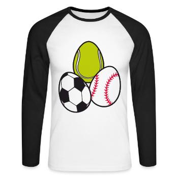 Tennis Racket Sports Football Baseball Easter Eggs - Unisex Long Sleeve Baseball T-Shirt - white/black - Front - Nik (191cm)