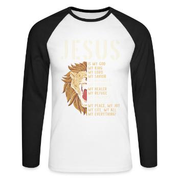 Jesus is my God Lion of Judah Christian - Unisex Long Sleeve Baseball T-Shirt - white/black - Front - Nik (191cm)