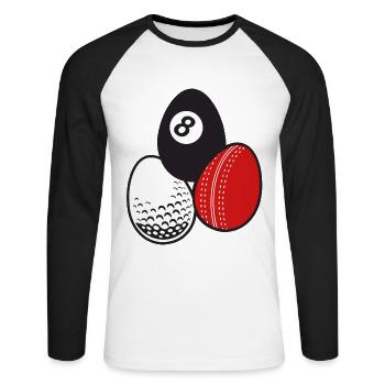 Queue Sport Billard Cricket Golf Ostereier Bälle - Unisex Baseballshirt langarm - Weiß/Schwarz - Vorne - Nik (191cm)