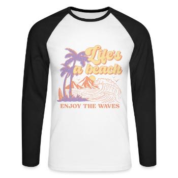 Life's A Beach Enjoy The Waves Summer - Unisex Long Sleeve Baseball T-Shirt - white/black - Front - Nik (191cm)
