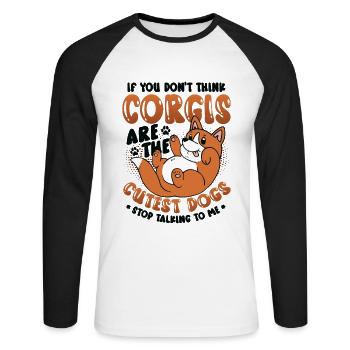 Niedlicher Corgi - Unisex Baseballshirt langarm - Weiß/Schwarz - Vorne - Nik (191cm)