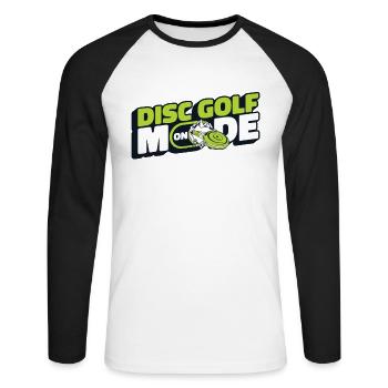 Disc Golf Mode On Frisbee Golf Korb Scheibe - Unisex Baseballshirt langarm - Weiß/Schwarz - Vorne - Nik (191cm)