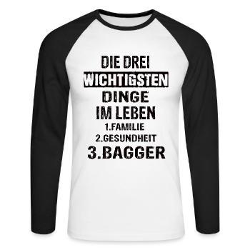 Bagger - Unisex Baseballshirt langarm - Weiß/Schwarz - Vorne - Nik (191cm)